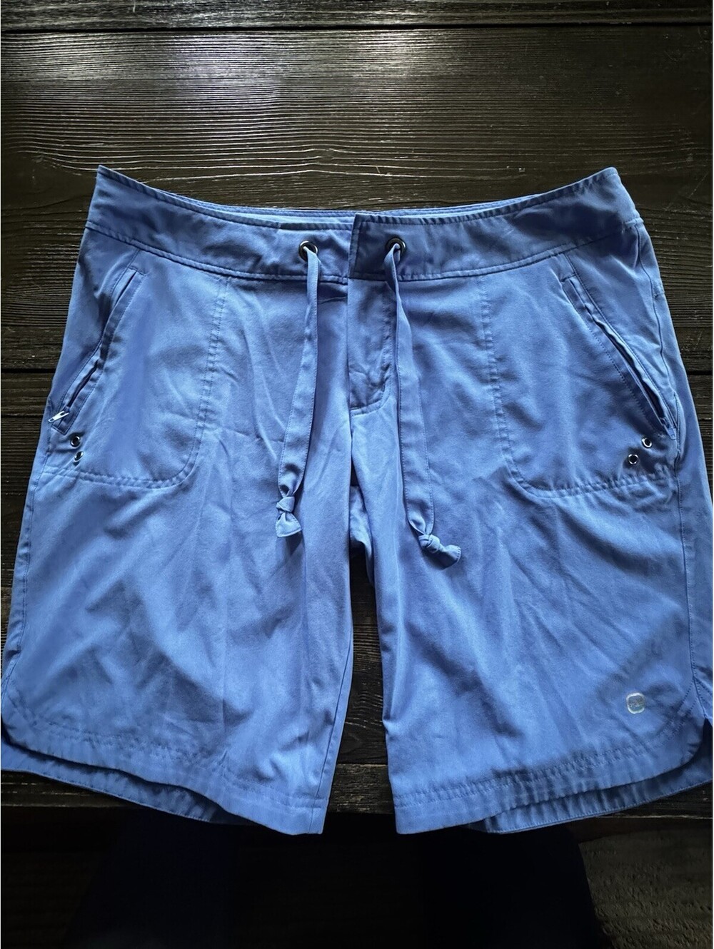 Free Country Women’s Blue Board Shorts Quick Dry Zip Pockets L (12/14) Cover Up